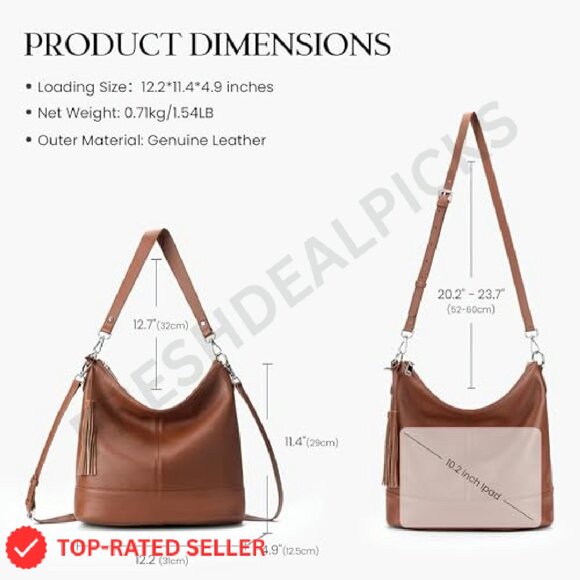 Genuine Leather Hobo Crossbody Bag Soft Slouchy Minimal Chic Classic Style - Picture 7 of 8